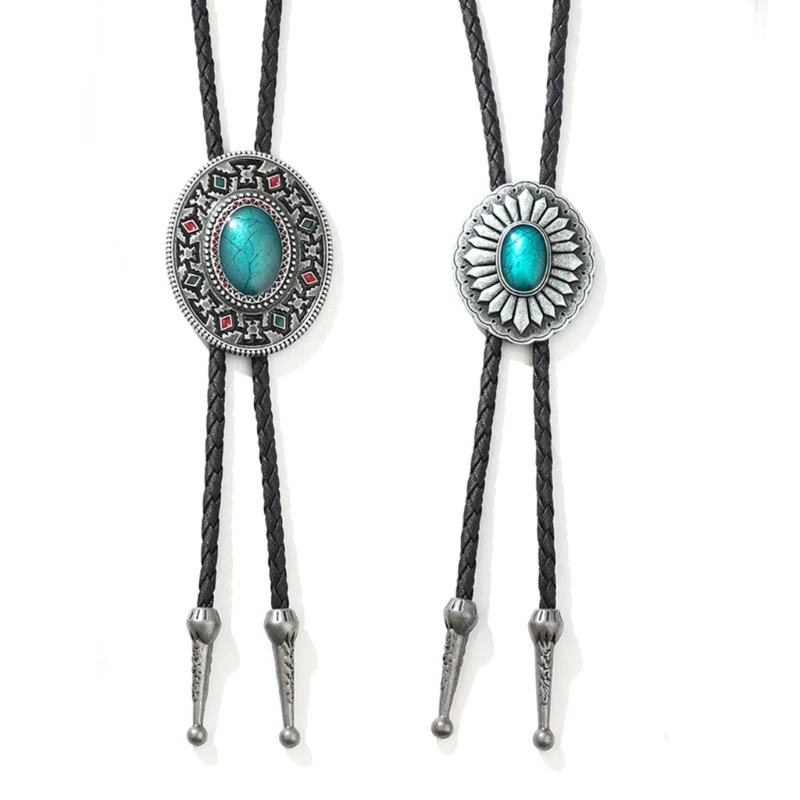 Colorful Turquoise Buckle Bolo Tie for Men Women Bridegroom Wedding Necklace Western Cowboy Necktie Bolo Tie for Shirt