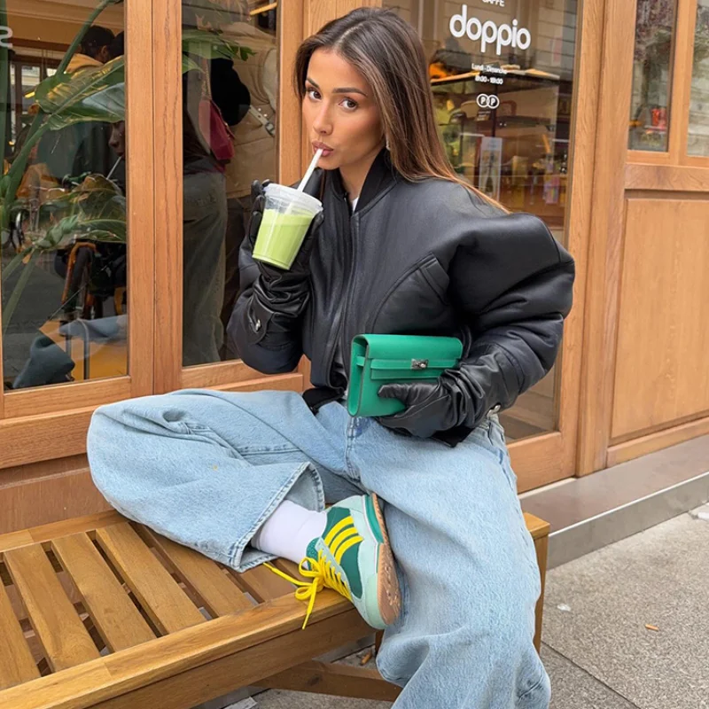 

Стильная свободная короткая куртка Дизайнерская модная мотоциклетная куртка Винтажная модная универсальная уличная осенняя женская острая верхняя одежда