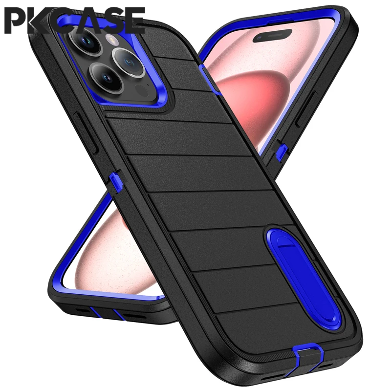 

PKCASE Shockproof Armor Back Case For iPhone 15 14 13 12 11 Pro Max Bracket Phone Cover For iPhone 15 14 Plus