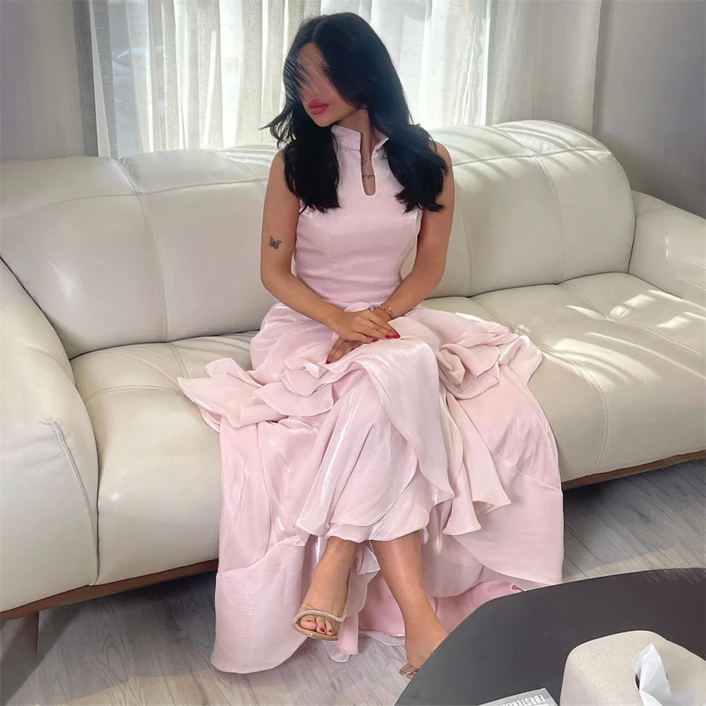 ROYET Simple High Neck Pleat Elegant Formal Evening Dress Sleeveless Ankle Length Sweep Train Formal Prom Gown Customized 2025