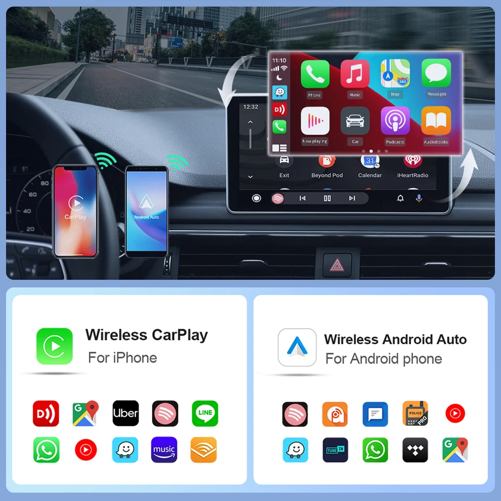 Lelv C-A-4 CarPlay Android Auto A2A Adapter Wired To Wireless For Audi Toyota Mazda Nissan Chevrolet Suzuki Subaru Kia Ford Opel