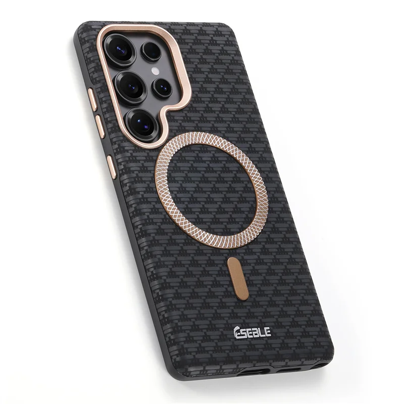 

Luxury Leather Magnetic Fiber Texture Magsafe Phone Case For Samsung Galaxy S24 S25 Ultra Plus Wireless Charging ShockproofCover