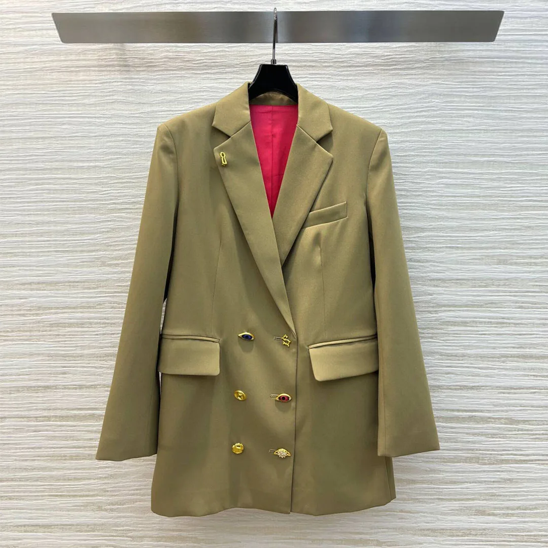 2024 New Autumn Fashion Runway Design Solid Color Loose Casual Chic Blazer Women Jacket Gold Buttons Decoration Streetwear Suit