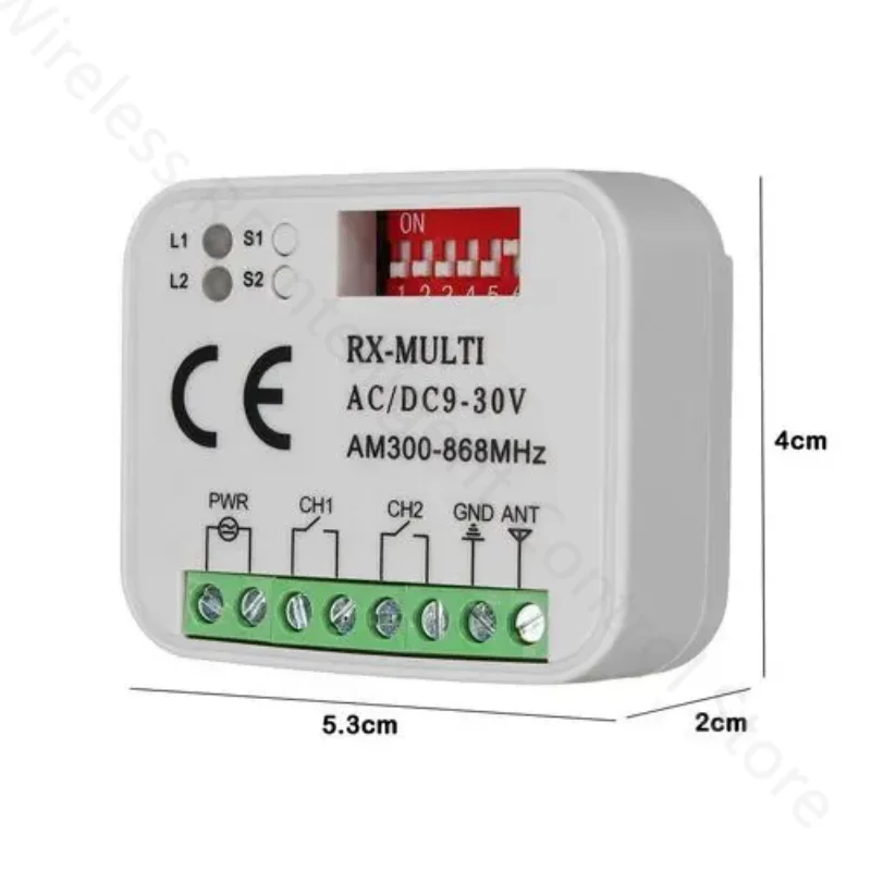 Receptor de interruptor de Control remoto para puerta de garaje, dispositivo multifrecuencia RX de 433MHz, 868MHz, 390 MHz, CA/CC 9-30V, 433-900MHz