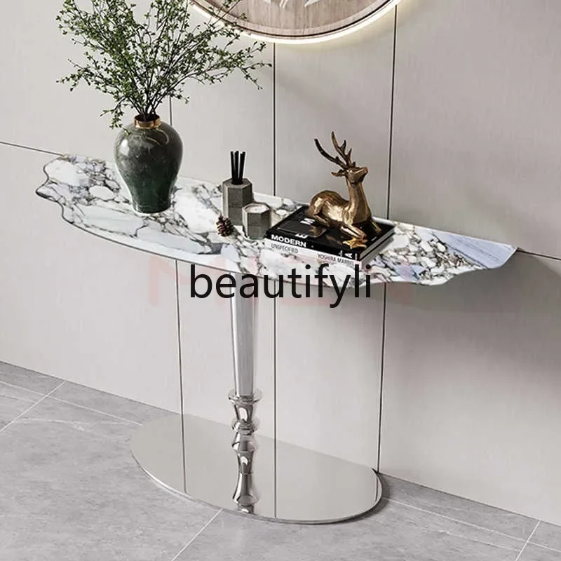 イタリアのミニマリストライト高級大理石高級石玄関テーブルハイエンドエントリーステンレス鋼玄関コンソール