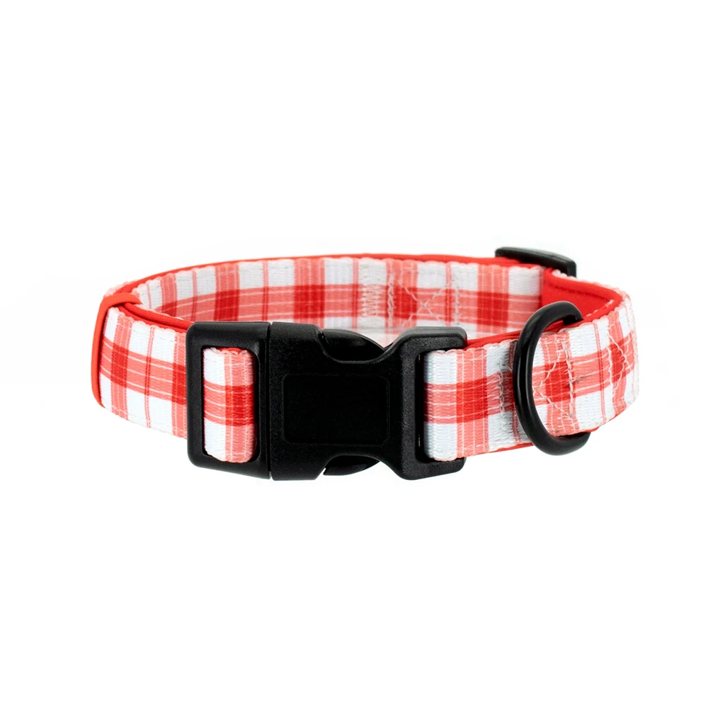 Collarlogo Adjustable Pet Dog Collar Durable Soft Creative Red White Plaid Design Leash Neoprene Harness Poop Bag Dispenser