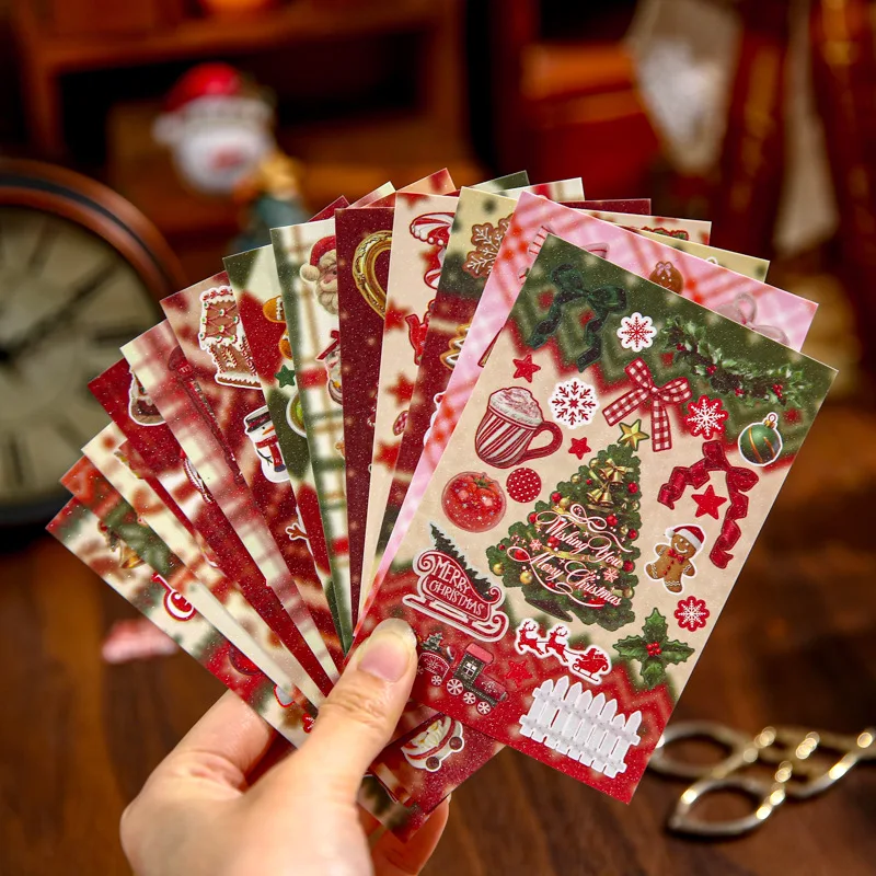 30pcs Stickers Holiday Limited Christmas Patterns Material Sticker Book Diy Handmade Scrapbook Aesthetic Stationery
