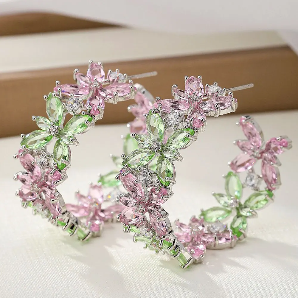 

Missvikki New Trendy Green Clear CZ Big Hoop Earrings for Women Lady Anniversary Gift Jewelry Wholesale Valentine's Day