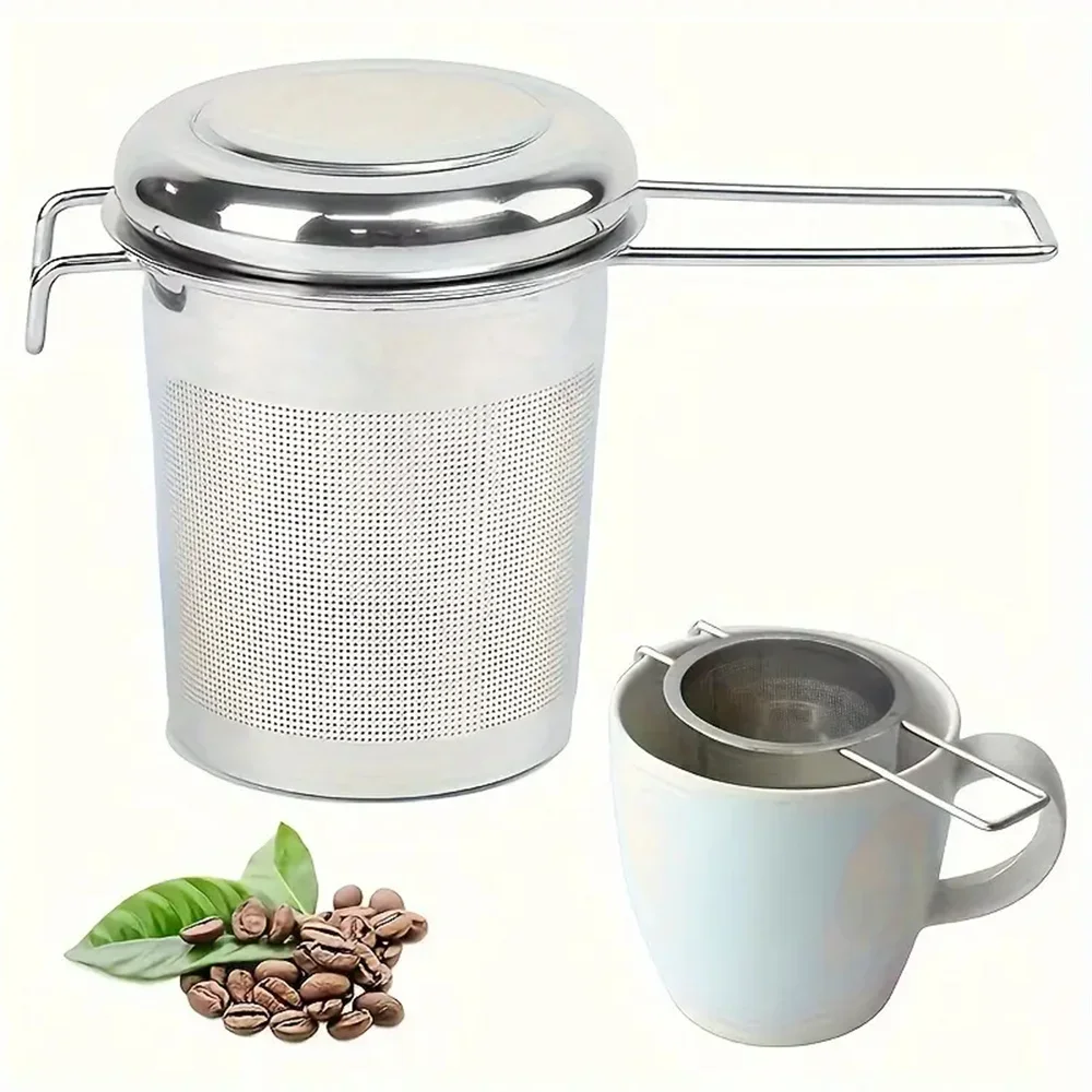 1pc Premium Stainless Steel Tea Filter Extended Folding Handle, Loose Tea Drainer with Lid,Anti-Scald Multi-Purpose Tea Strainer