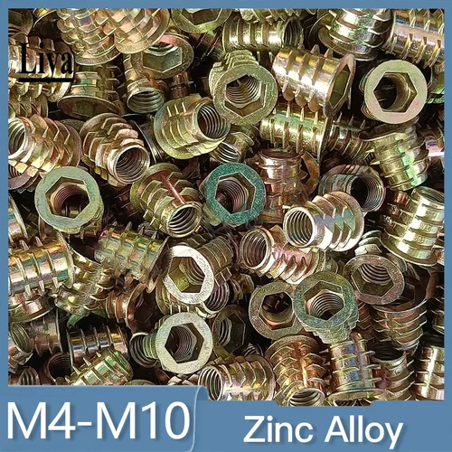 10 Uds M4 M5 M6 M8 rosca de aleación de Zinc para tuerca de inserción de madera cabeza de accionamiento hexagonal con bridas tuercas para muebles longitud de selección 8mm a 25mm