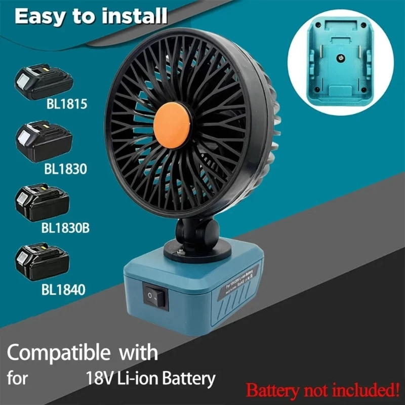 Versatile Rechargeable Cooling Fan with USB Type c Interfaces For BL1815,BL1830 BL1840,BL1845,BL1860 18V Power Tool H8WD