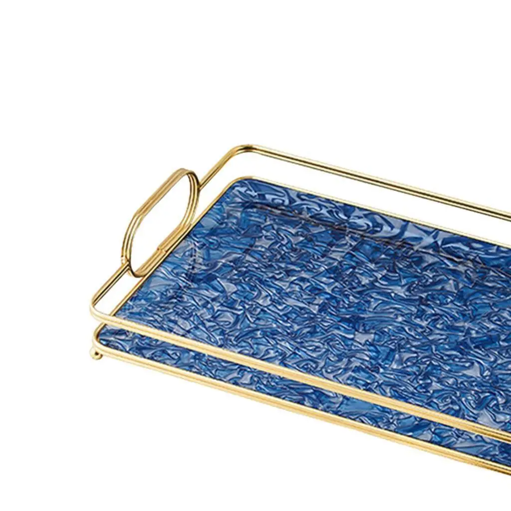 Decorative Rectangle Container Serving Tray for Toiletries Tea Set Snacks Blue