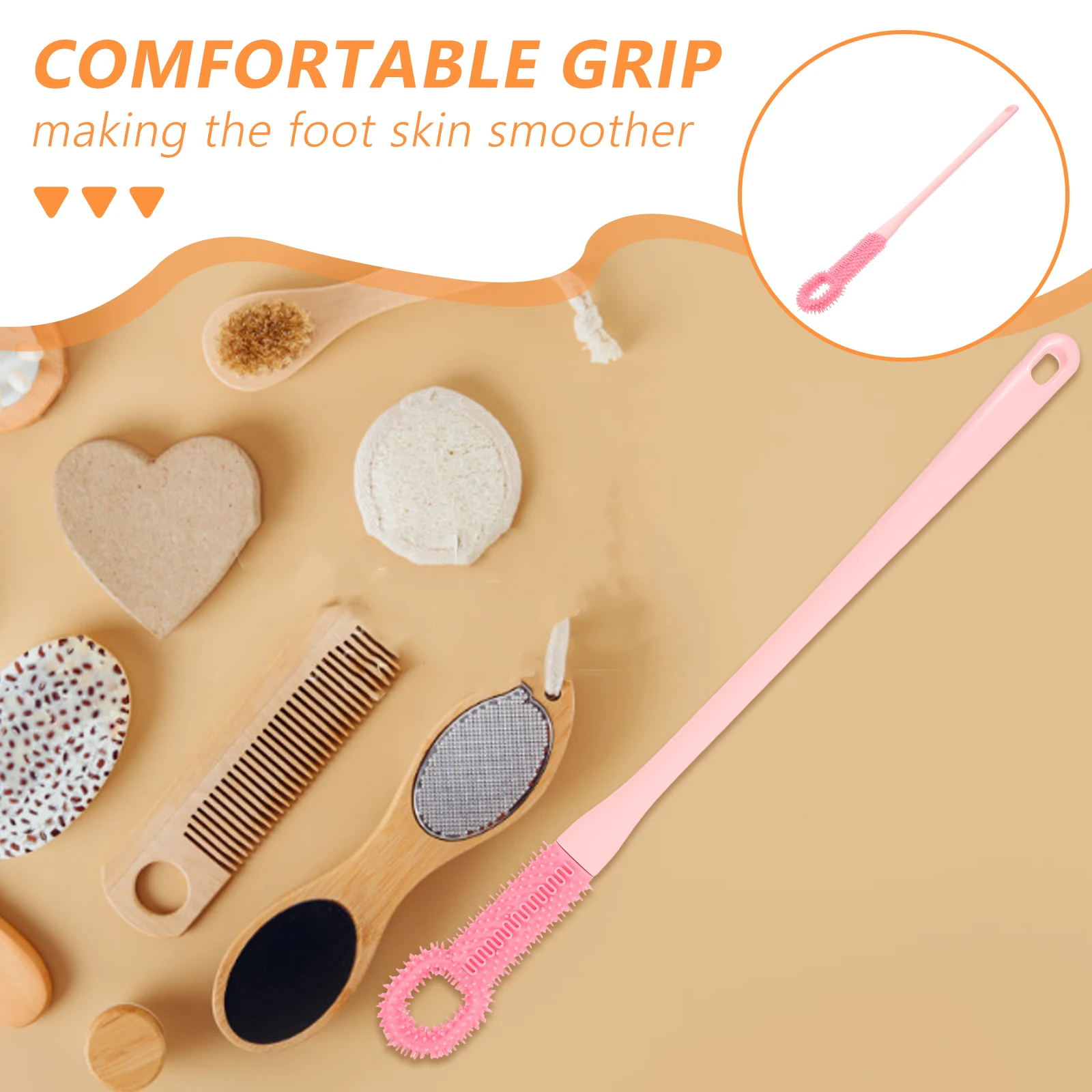 

Silicone Foot Brush Shower Soft Bristles Ergonomic Handle Pink Toe Cleaner Bath Tub Disabled Nail Scrubber Foot Wash Exfoliator
