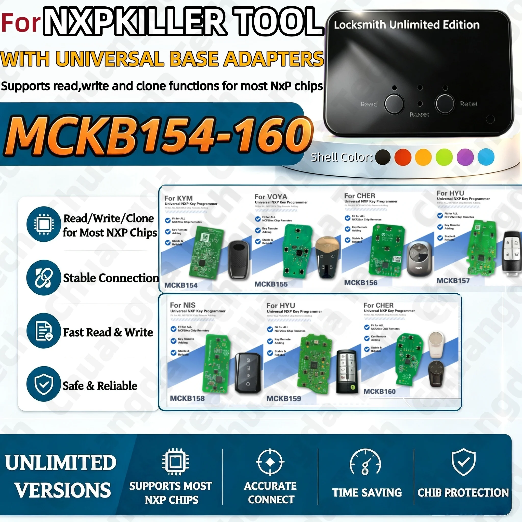 For Nxpkiller No.154-160 Adapter Compatible with Keydiy Xhorse Cg Kydz Device, No Welding Required for Reading and Writing, Programming Socket