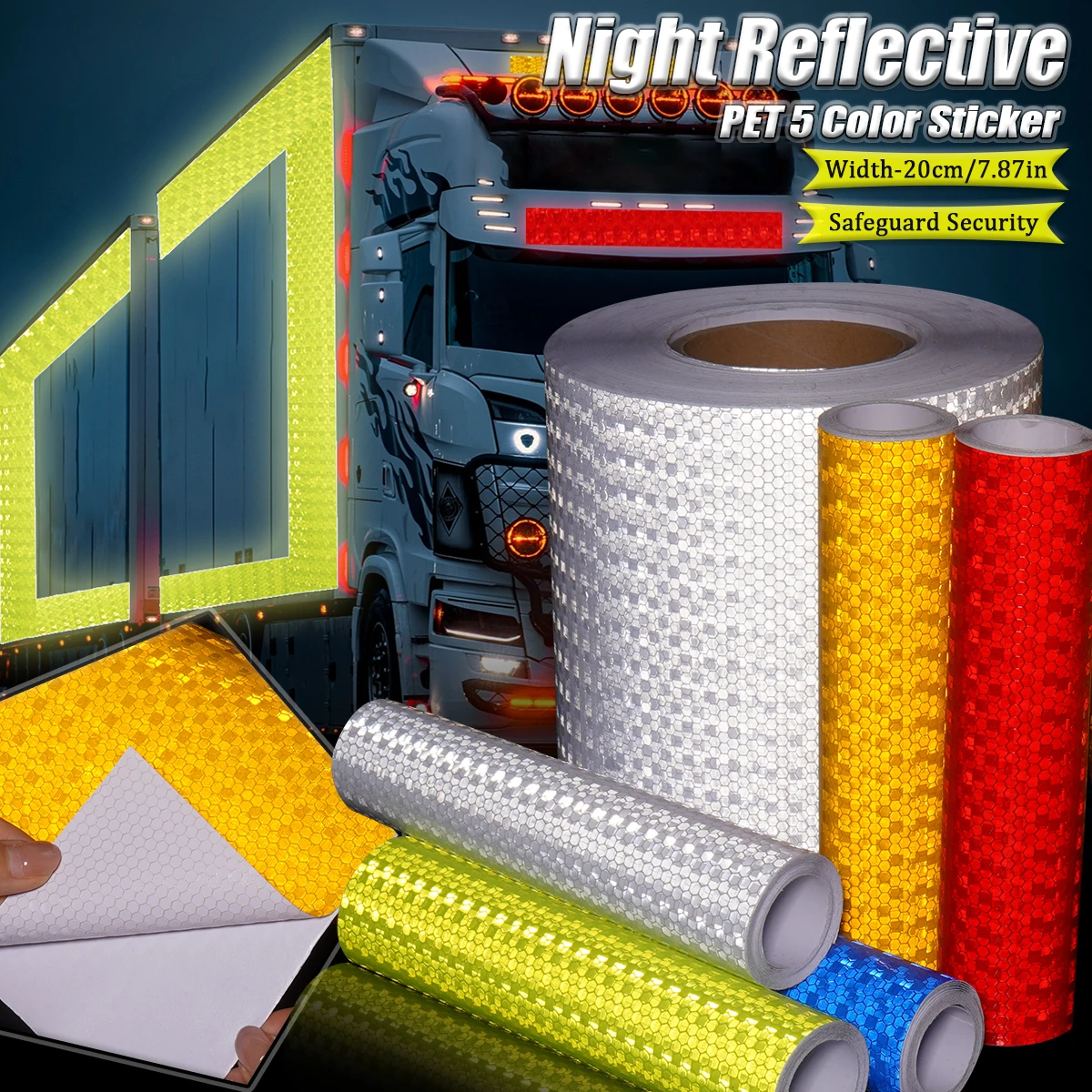 20cm Solid Color High Brightness Reflective Tape Pvc Self-Adhesive Safety Protection for Trucks Car Construction Site Facilities