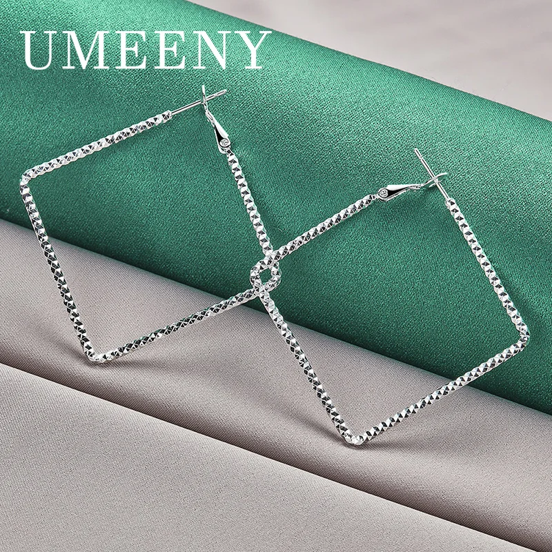 925 Sterling Silver 50MM Exquisite Square Earrings for Women Wedding Fashion Charm Jewelry Accessories