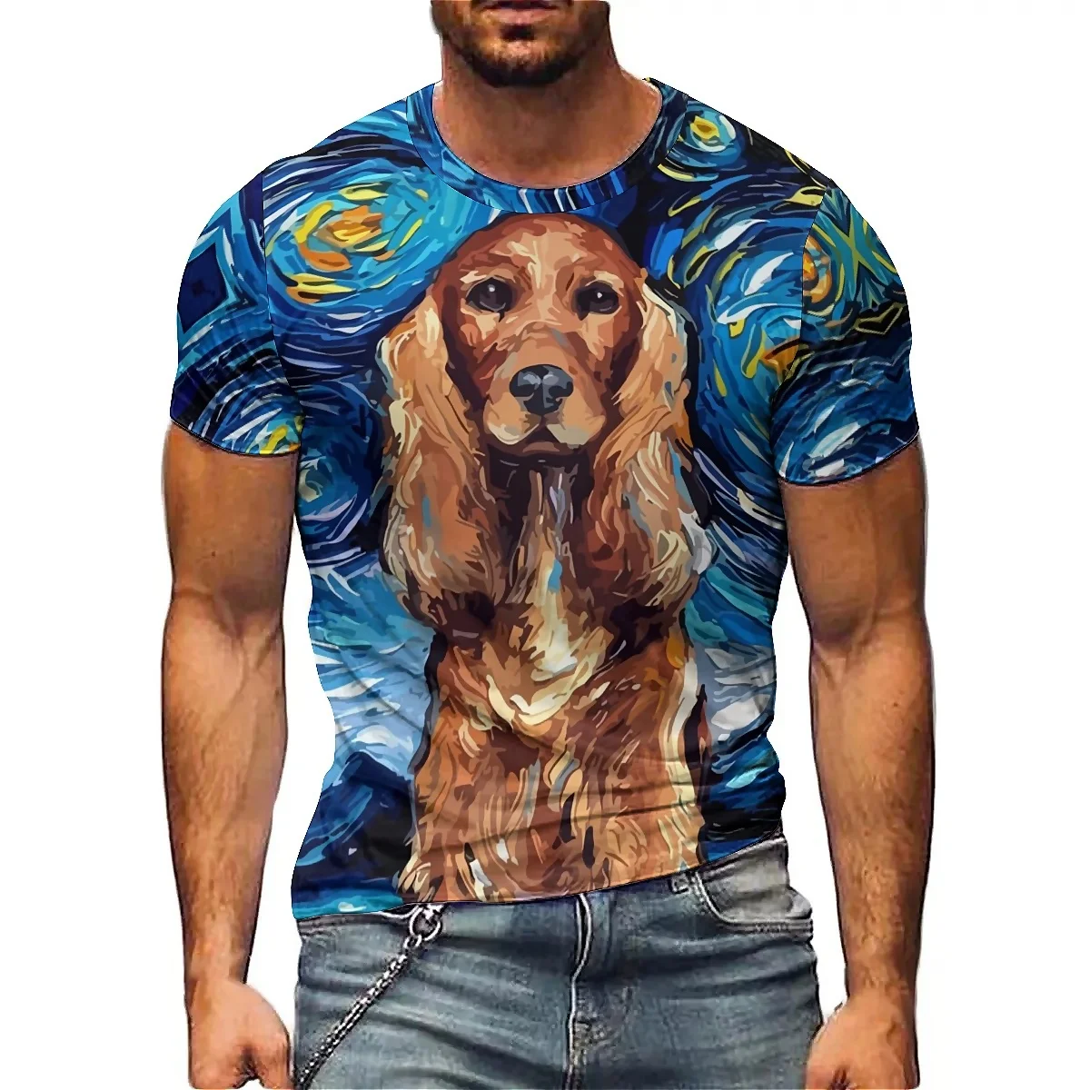 Summer Simple Design Men's 3D Dog Printed Short-Sleeved T-Shirts, Made of Smooth Fabric