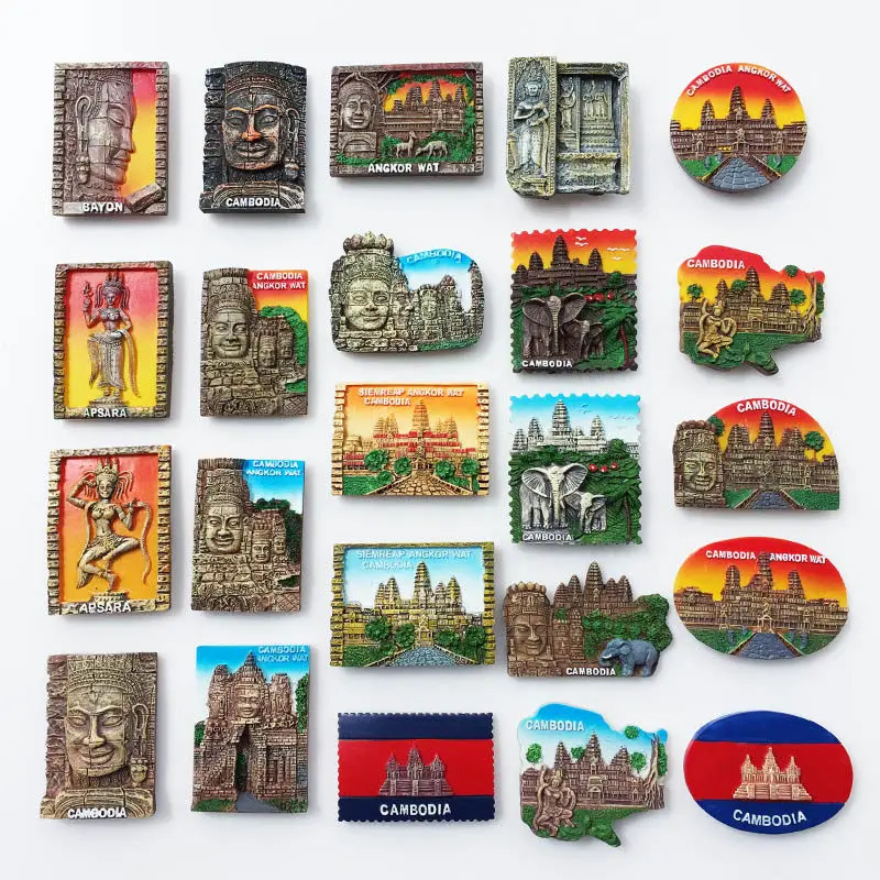 Cambodia Angkor Wat Creative Tourism Memorial Decorative Crafts Resin Magnet Refrigerator Sticker Gift