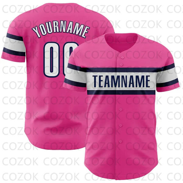 Unisex Custom Pink Series Baseball Jersey, camisa de manga curta, 3D Impresso Team Shirts, Hip Hop Tops, homens e mulheres