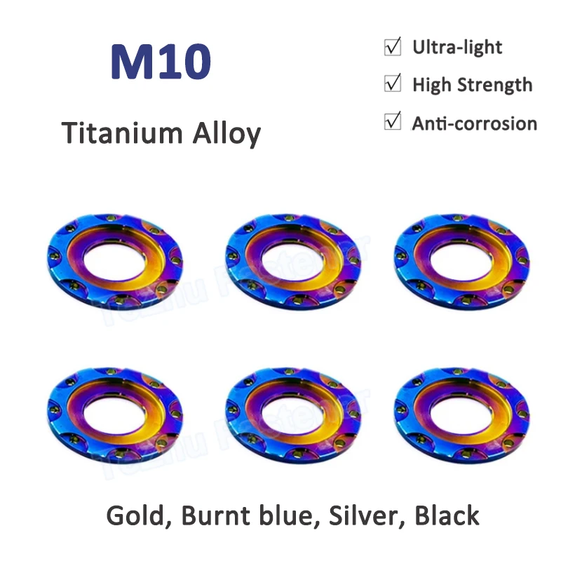 1/2/3/5pcs Titanium Gasket M10 Titanium Alloy Washers Fancy Decorative Spacer with Petals for Bike Motorcycle Car Burnt Blue