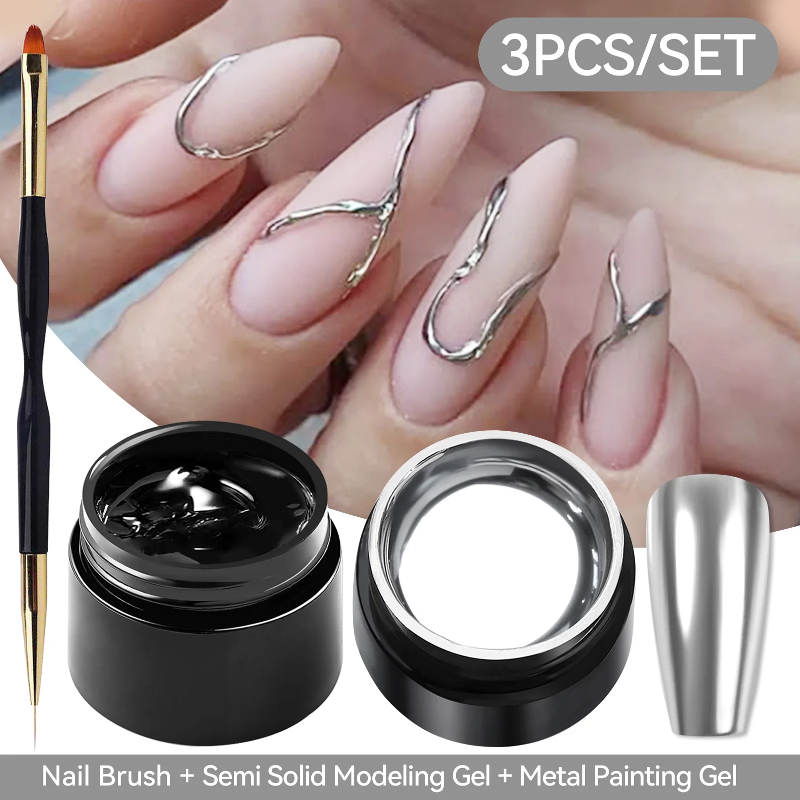 

BORN PRETTY 2/3PCS 5ml Solid Modeling Gel Nail Polish Set Metal Painting 3D Carving Wave Liner Nail Art Salon Design Manicure