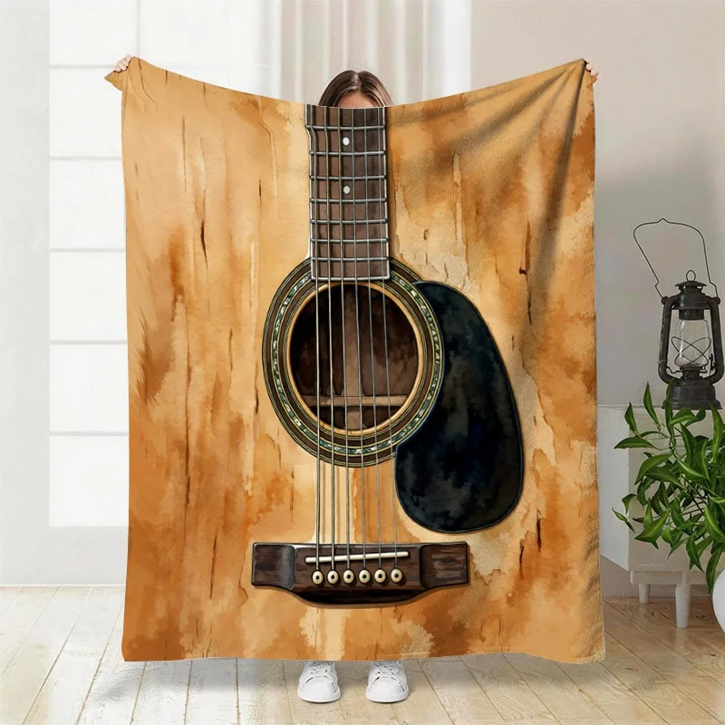 Musician Gift Guitar Print Throw Blanket Cozy Decorative Fleece Couch Throw Music Lover Boy Girl Boyfriend Gift Unique Acoustic