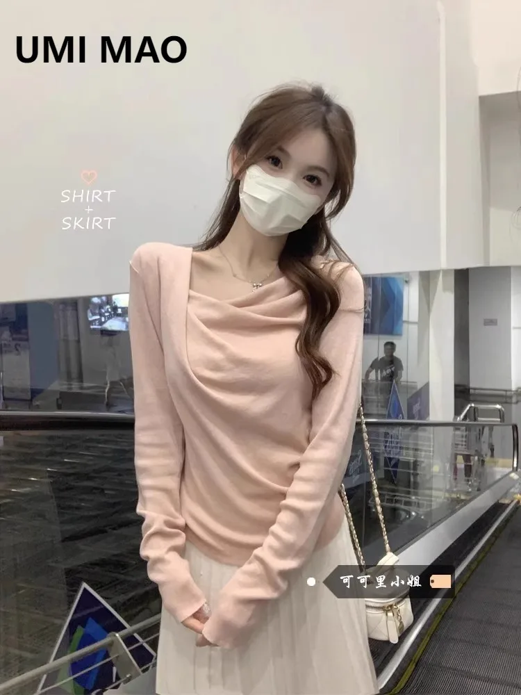 

UMI MAO French Style Scoop Neck Knitted Sweater Women's Fashion New Autumn Soft Slim Fit Slimming Inner Layer Base Shirt Top