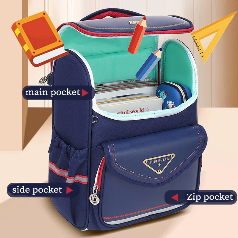 Primary Students Schoolbag Boys Girls Luxury Backpack PU Nylon Waterproof Satchels Large Capacity Book Bag Kids Rucksack