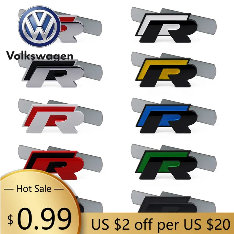

For VOLKSWAGEN VW 3D Metal R Grill Emblem Badge R line Grille Stickers For Volkswagen VW R Rline Bora Golf GTI Polo Tiguan Passa