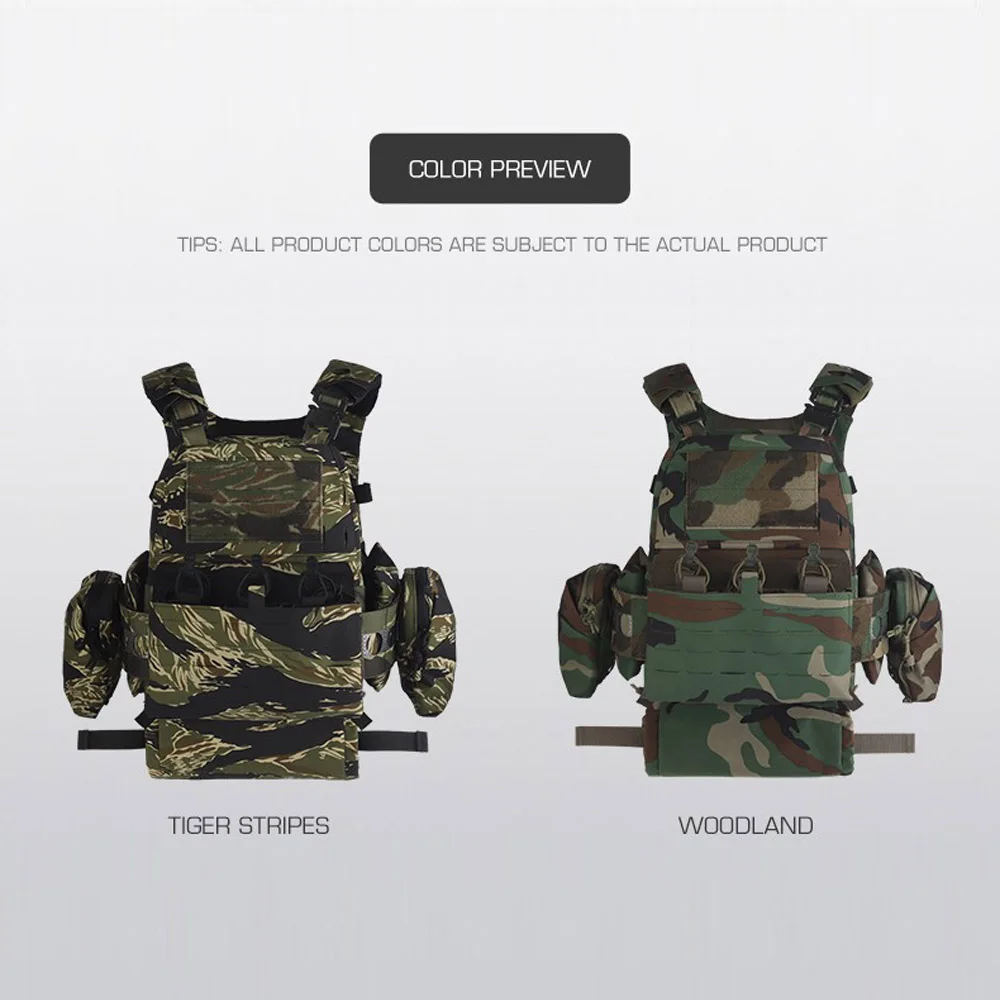 Tactical Vest Ferro Style Plate Carrier V5 FCPC Tiger Stripes with Side Pockets, Triple Magazine Pouch, Roll 1 IFAK Trauma Pouch