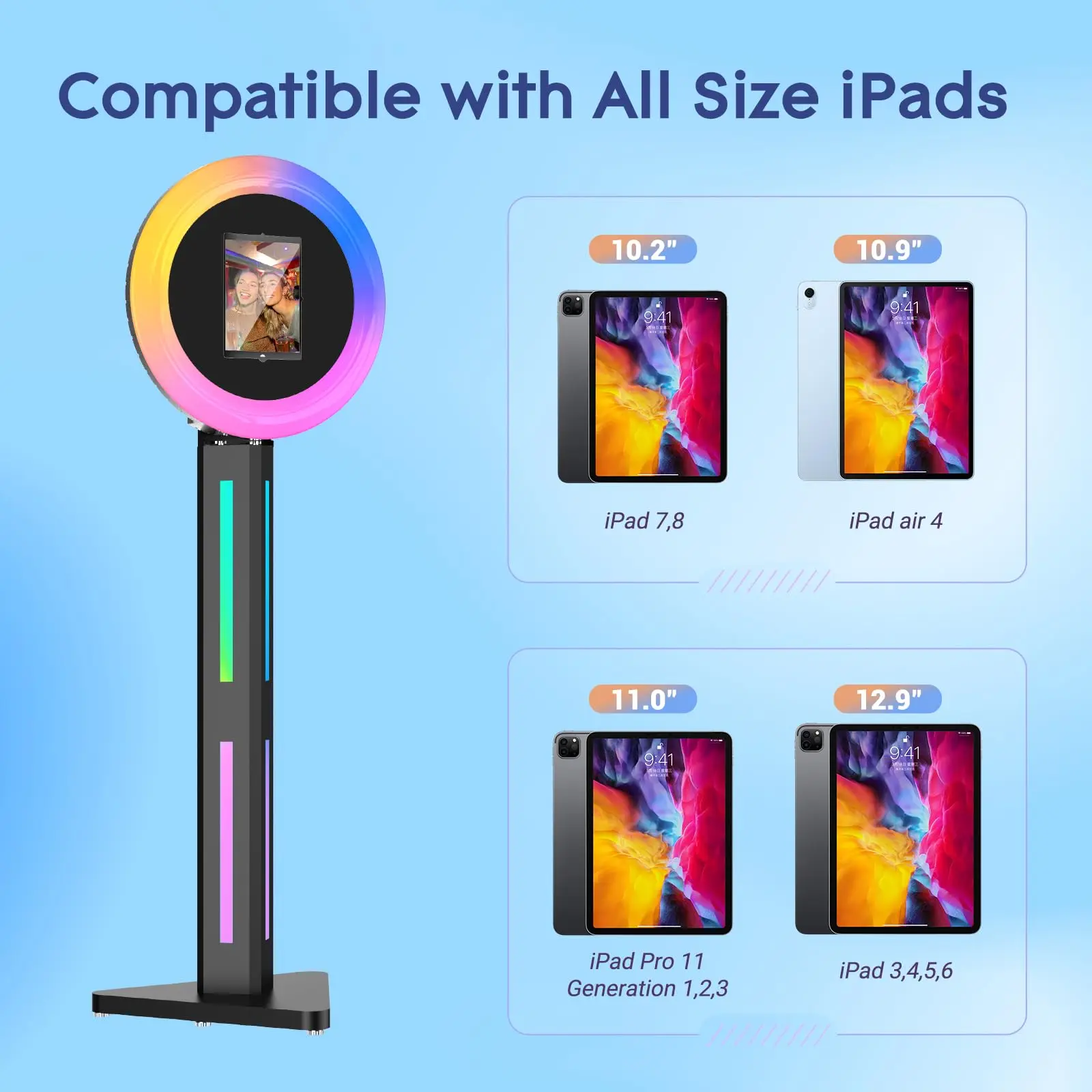 Portable Photo Booth Compatible with Any Ipad, Separable Triangular Ipad Photo Booth APP Control Ring Lightfor Christmas