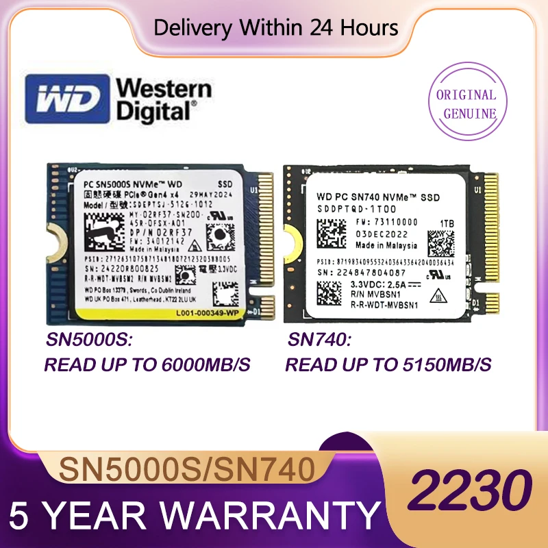 WD SN740 SN5000S M.2 2230 SSD 2TB 1TB 256GB NVMe PCIe Gen4 x4