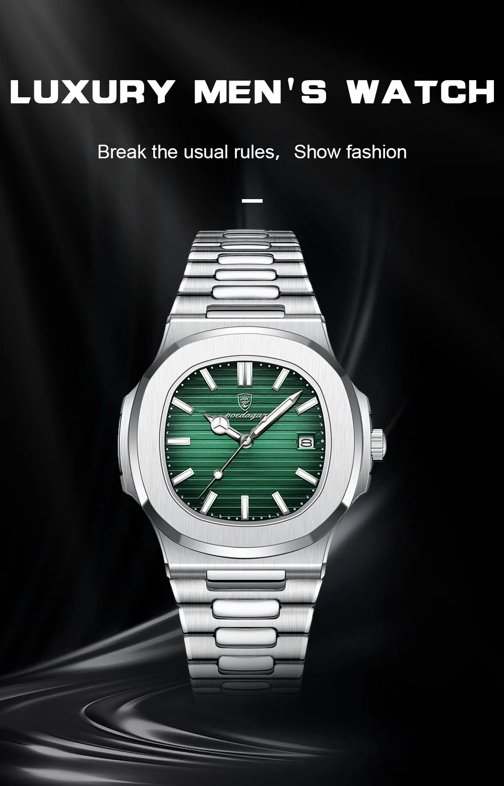 POEDAGAR Original Platz Männer Armbanduhr Datum Wasserdicht Edelstahl Leucht Mann Uhr Mode-Business Quarz herren Uhren – Detail 4