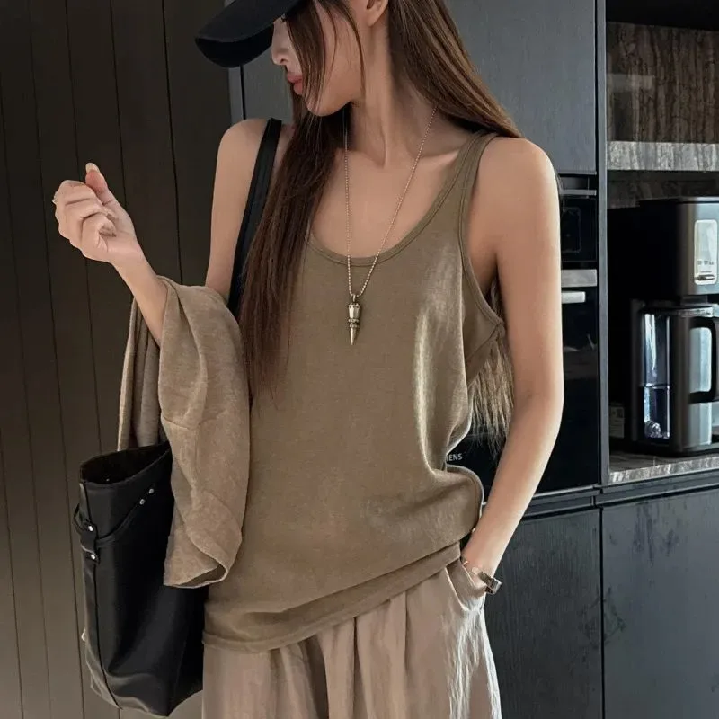 Women Loose Linen Cotton Sleeveless Tank Top Underarm Coverage Inner Wear Lazy Casual