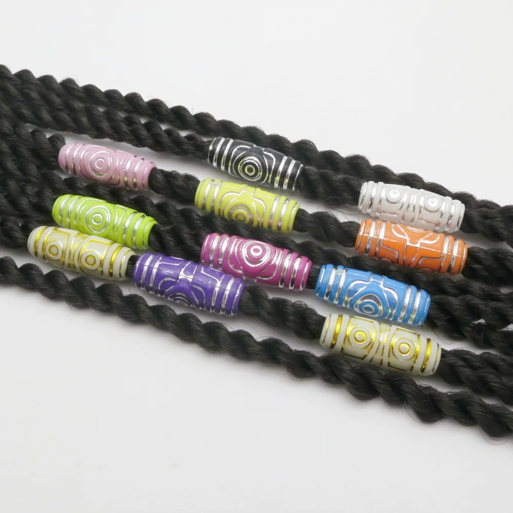 20Pcs Retro Plastic Large Hole hair braid dread dreadlock Beads tube Headwear Beaded Spacer Afro Hair Jewelry Accessories