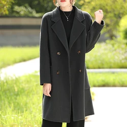 2024 Autumn and Winter New High-End Temperament Reversible Woolen Coat Women's Mid-Length 100% Wool Coat Korean Style Loose Suit