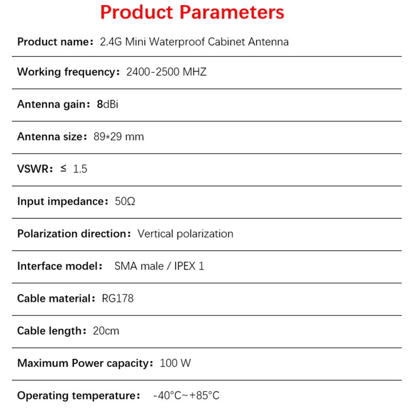 2.4G omnidirectional wifi Outdoor Smart Antenna High Gain 8DBi Mini waterproof cabinet antenna cable RG178 length 20cm SMA/IPEX