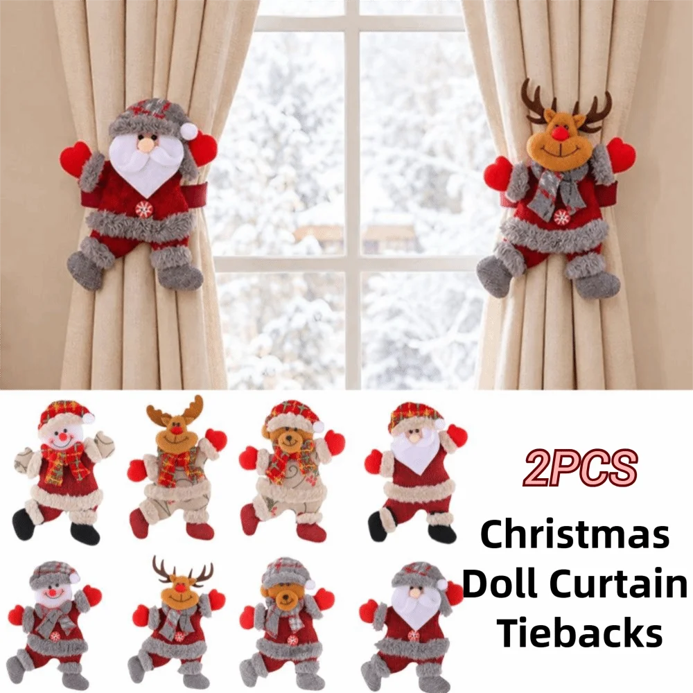 2pcs Cute Christmas Doll Curtain Tiebacks Creative Reindeer Snowman Curtain Strap Exquisite Decorative Santa Claus Curtain Rope