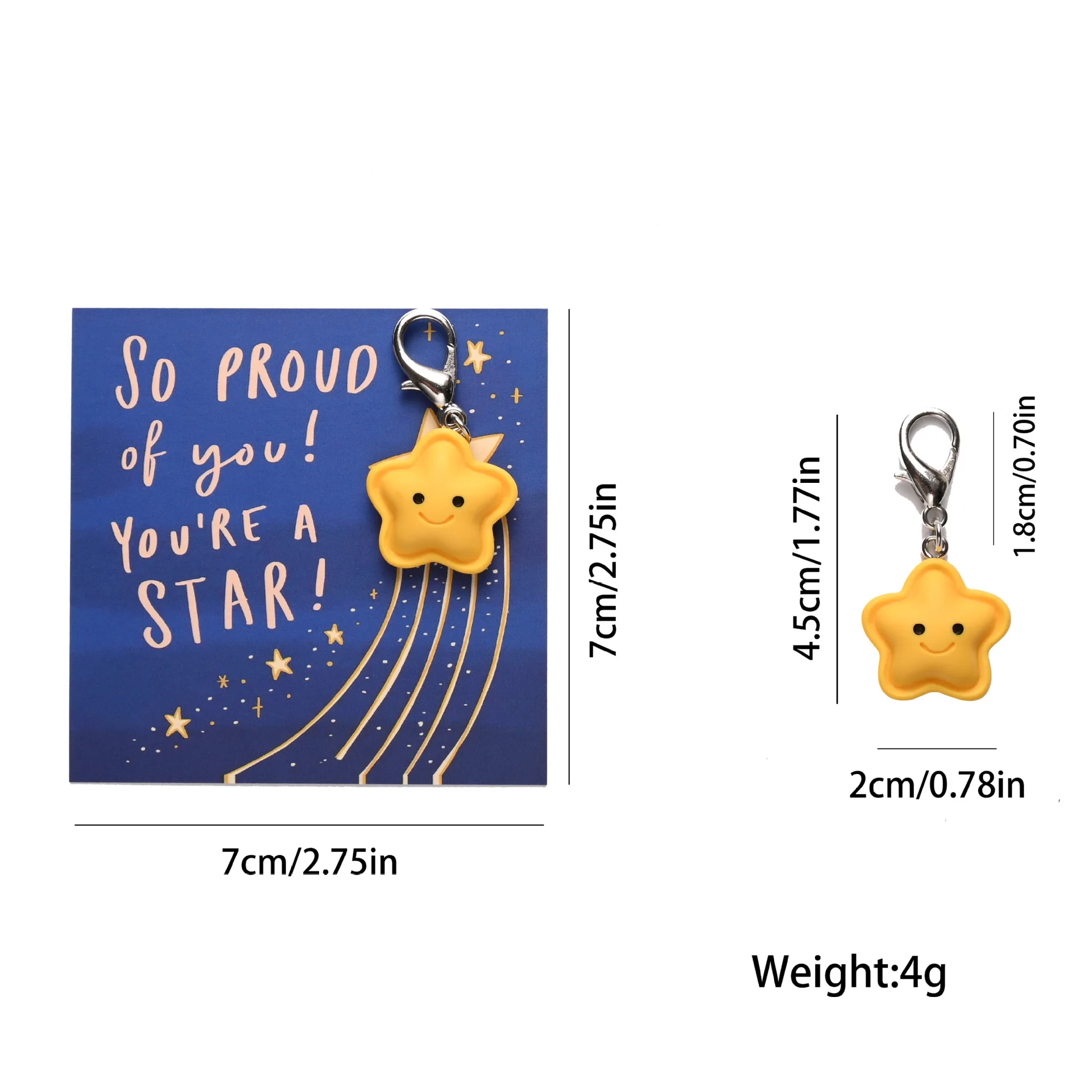 5Pcs Cute Resin Yellow Smiling Star Keychain Pendant PROUD OF YOU Inspiring Words Bag Charm Car For Student Gifts
