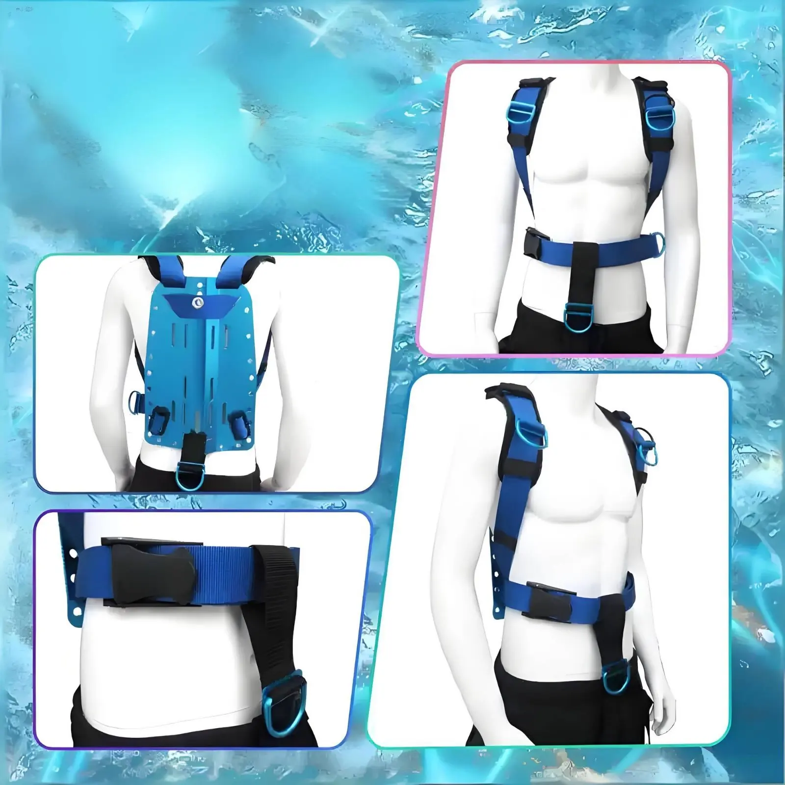 

Aluminum Backplate Harness Adjustable Straps Lightweight Back Mount Harness Diving Backplate System Nylon and Stainless Steel
