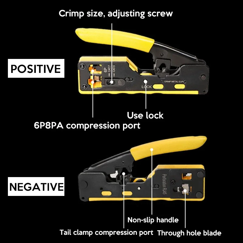 Обжимной инструмент RJ45, проходной обжимной резак для Cat7/6A Cat6/5, модульный соединитель Ethernet, универсальный инструмент для проводов