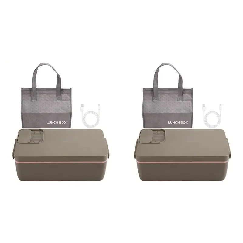 

AA73 2X Heated Lunch Box Electric Lunch Box Self Heating Lunch Box Cordless Rechargeable 304 Food-Grade Stainless Steel 1L B