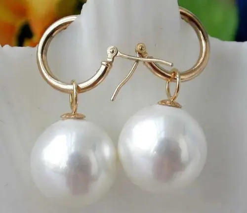 

PERFECT AAAA 16MM AAA+ Real SOUTH SEA WHITE SHELL PEARL EARRINGS 14K GOLD