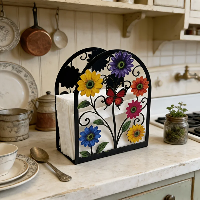 CIFBUY Colorful Butterfly Flower Acrylic Tissue Holder Transparent Craft Napkin Stand Kitchen Countertop Desktop Decor Organizer