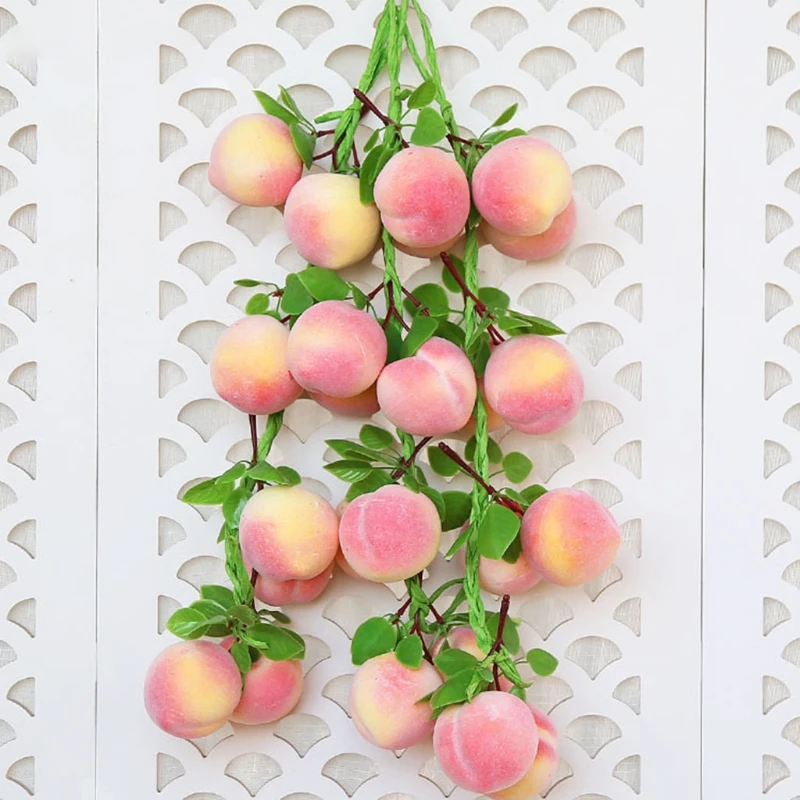 Artificial Peach Branches Simulation Fruit Skewer Fake Fruit Props for Kitchen Table Party Decoration Anti Fading D08D