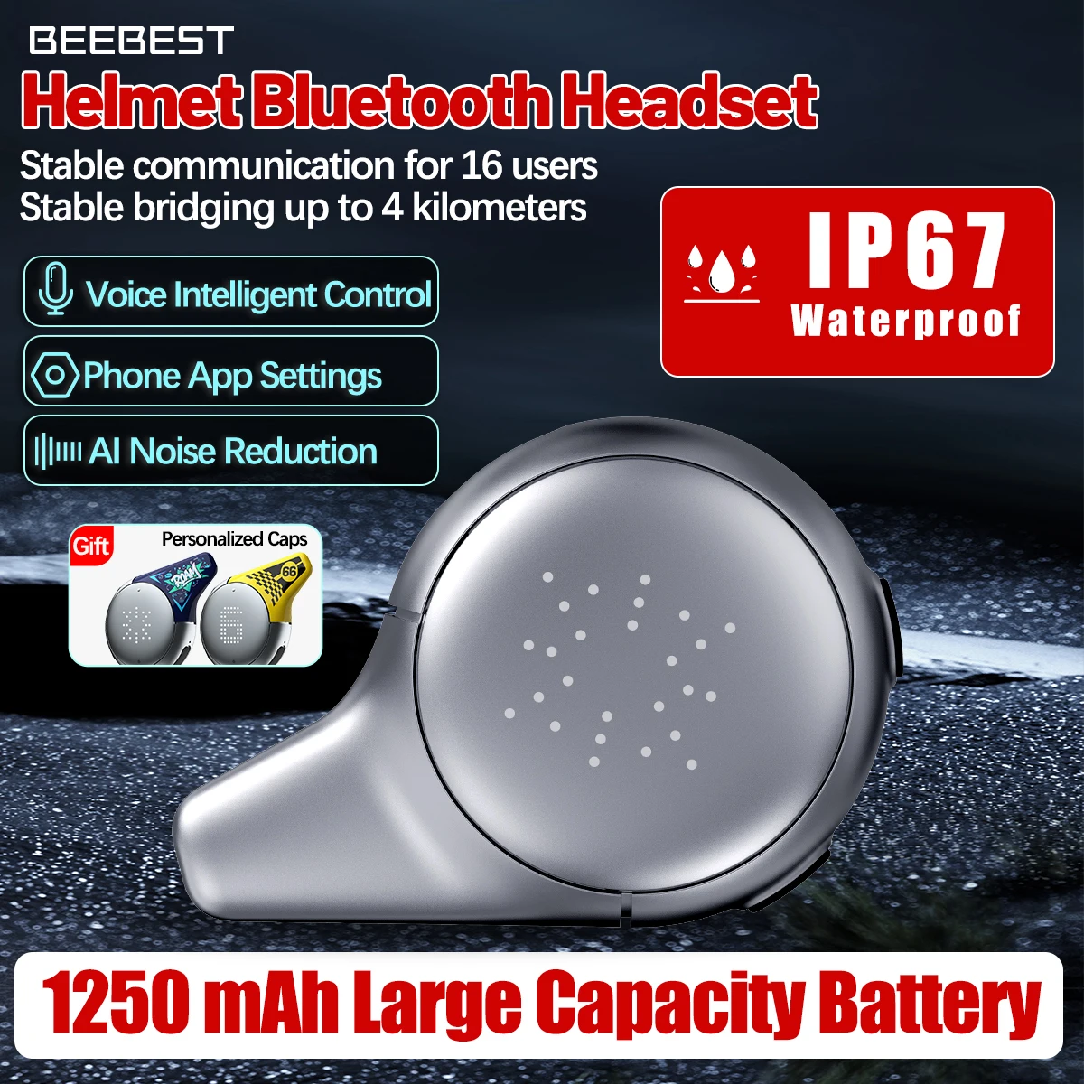 

BEEBEST Walkie Talkie Motorcycle Helmet Headset Bluetooth Earphone High-Fidelity Sound APP Settings For Motorbike Rider Intercom