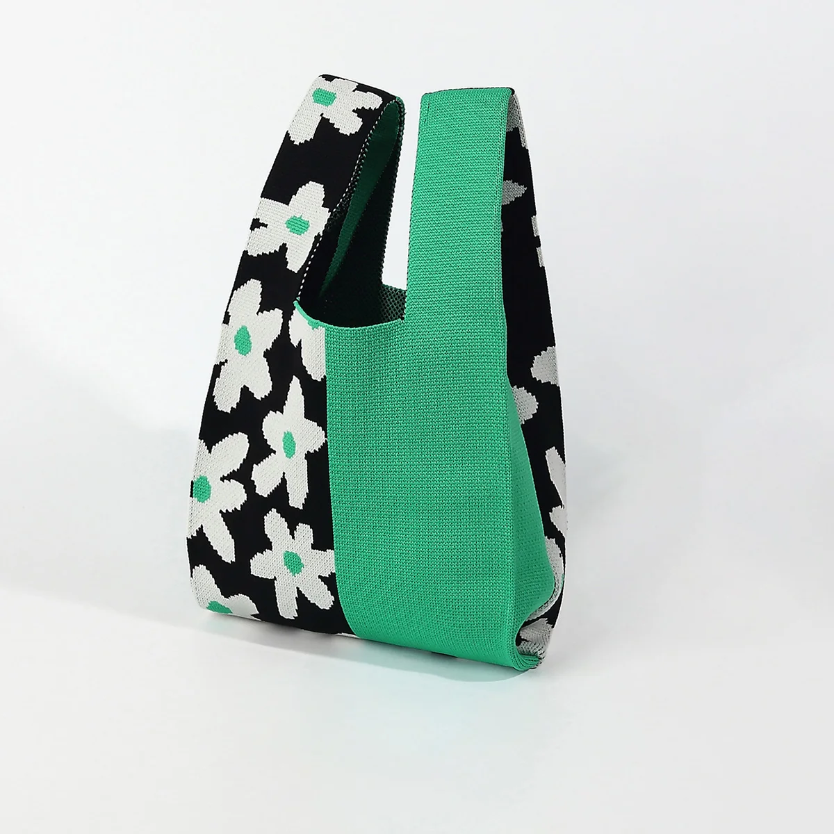 Retro Fresh Small Floral Knitted Handbag,Breathable Lightweight Foldable,Carry Phone Keys Wallet,Various Use Scenarios,Suitable for Ladies Kids