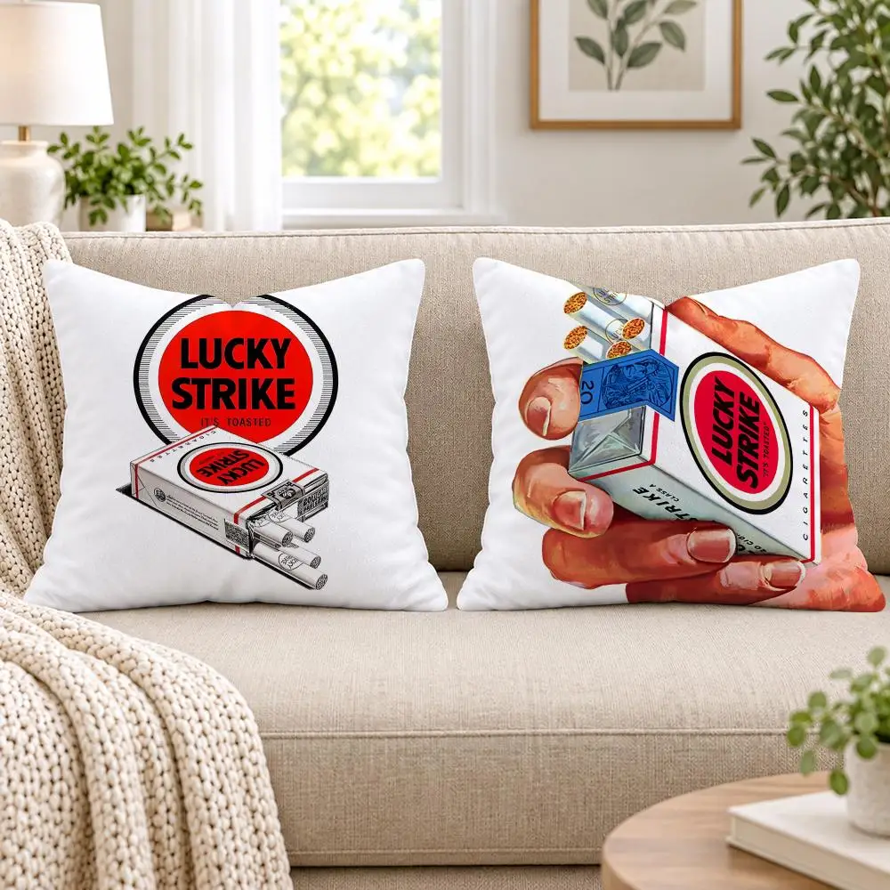 Luxury L-Lucky C-Cigarettes Cushion Cover Short Plush Double-Sided Printing Sofa Bedroom Pillow Case Aesthetic Home Decor