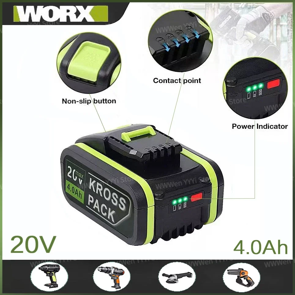 

Original Worx 4000mAh 20V Replacement Li-ion Rechargeable Battery Worx WA3551 WA3553 WX390 WX176 WX386 WX373 WX290 WX800 WU268