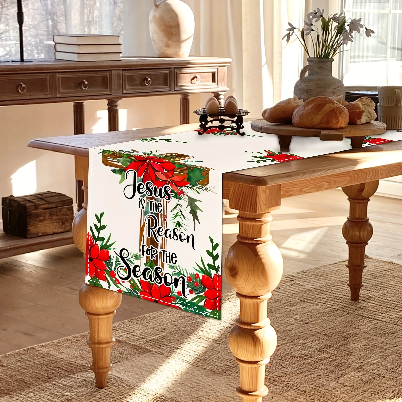 1 Piece of Christmas Cross-Shaped Red Palm Table Runner, Suitable for Restaurants, Home, Dinner Parties, Pastoral Style Decoration, and Autumn Parties